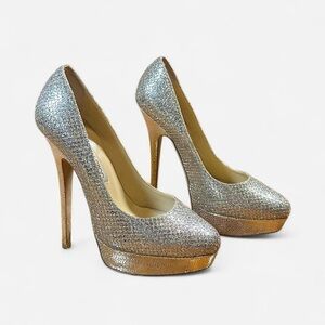 Jimmy Choo silver glitter pumps